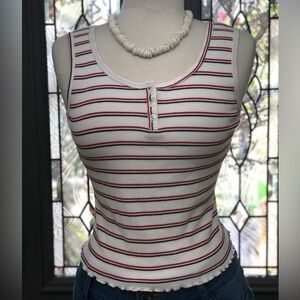 SO White with Red & Blue Stripes Henley Tank
